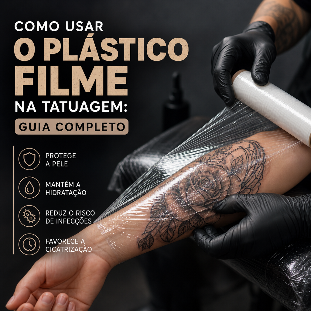 plástico filme na tatuagem - Tatuagem recém-feita coberta com plástico filme para proteger e ajudar na cicatrização.